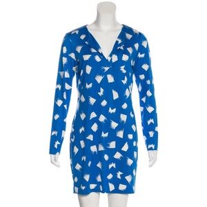 Diane von Furstenberg Blue and White Long Sleeve Tunic Dress